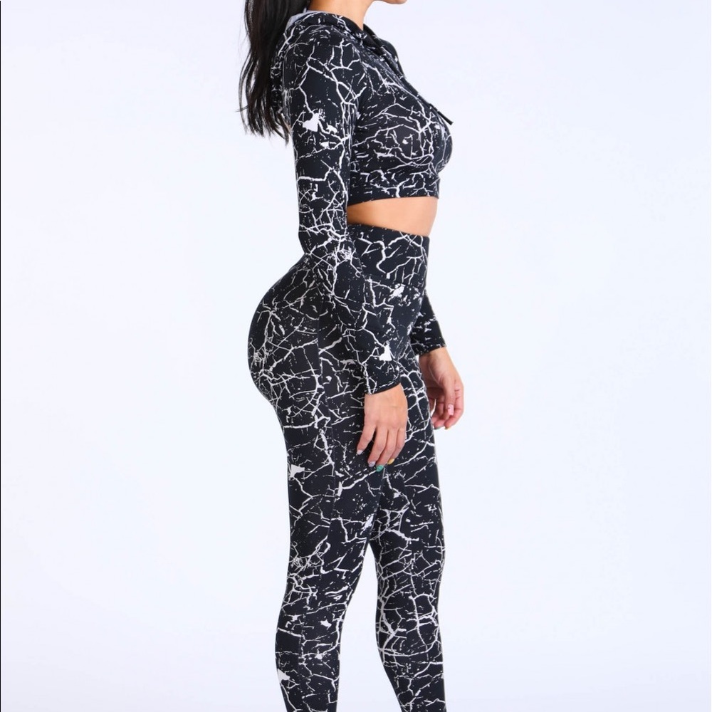 Marble Print Crop Top Set